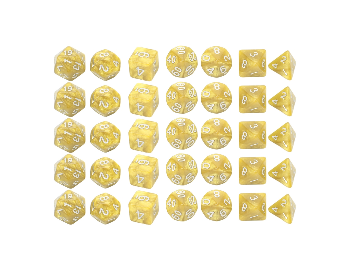 Juego De 35 Dados De Plástico Con Números Blancos, Diseño Perlado, Dados Poliédricos Para Juegos Y Educación, De Mesa, Color Amarillo.