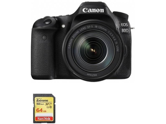 Kit Cámara Réflex CANON EOS 80D EF-S 18-135mm F3.5-5.6 IS USM + SD 64GB