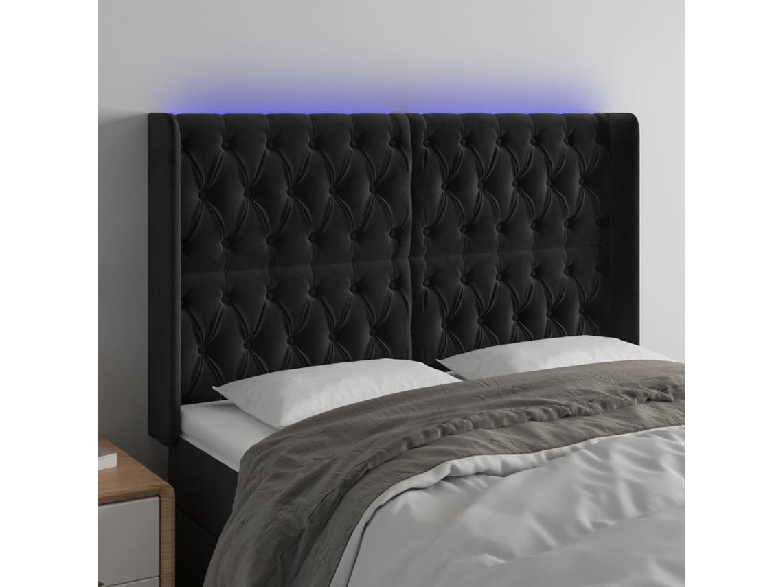 Cabecero Con Led De Terciopelo Negro 163x16x118/128 Cm