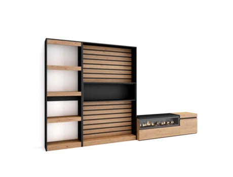 Muebles de Salón para TV 320x186x35cm Chimenea eléctrica Roble y negro