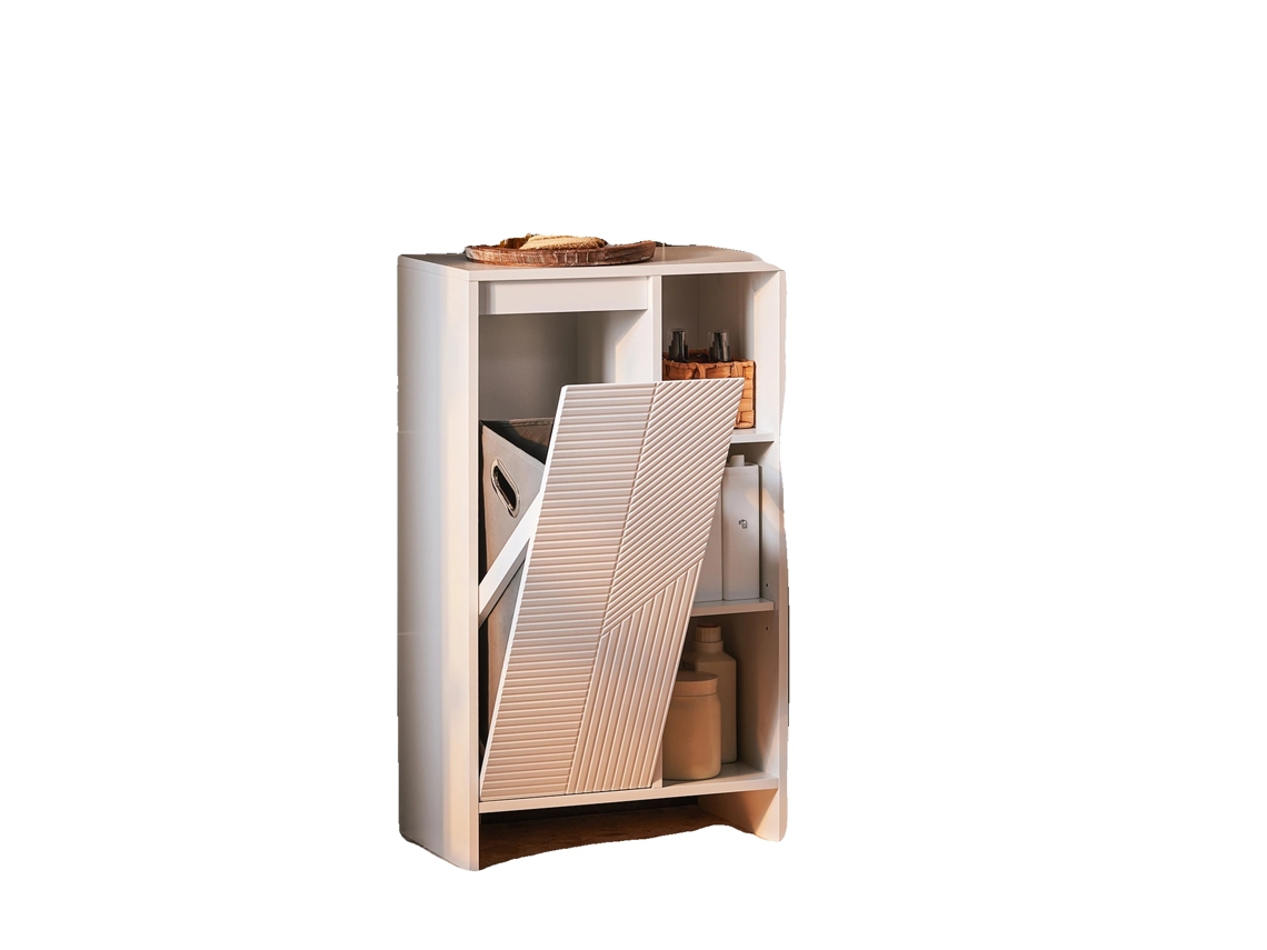 Armario de baño con estante ajustable, diseño que ahorra espacio, color blanco.