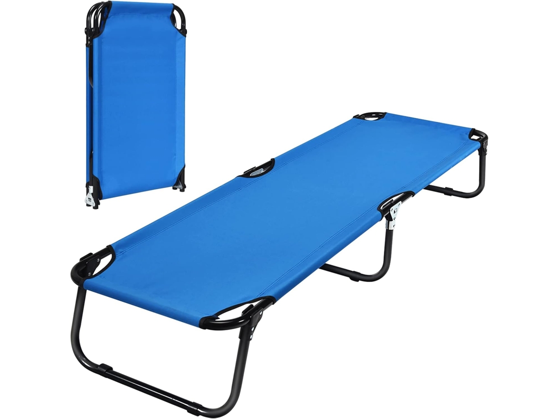 Cama de Camping Plegable Portátil, Cama de Tela de 190 cm al Aire Libre con Marco de Metal Resistente y Pies Antideslizantes (Azul) COSTWAY