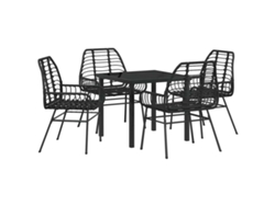 Conjunto De Comedor De Jardín 5 Uds | Mueble De Jardín Negro Ratán Sintético