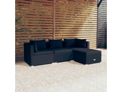 Conjunto de jardín de 4 piezas DKD Home Decor con cojines de mimbre negros
