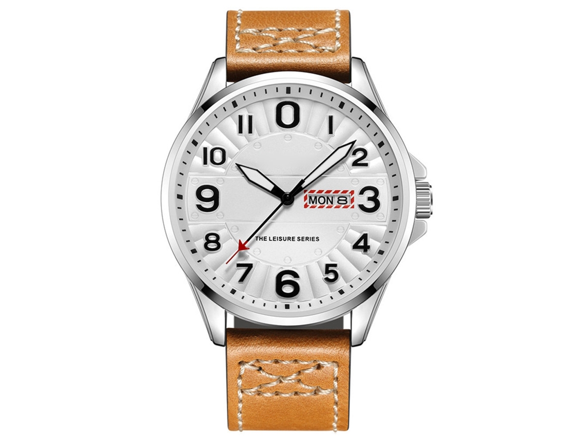 Reloj Hombre De Cuero Pu Impermeable Con Doble Calendario Reloj De Pulsera De Moda Casual