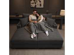 Sofá cama XXL con función cama, superficie acolchada, soporte para celular, puerto USB y portavasos, muebles grises