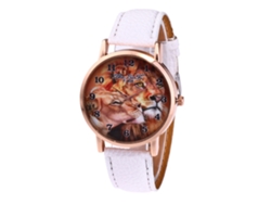 Reloj De Pulsera De Cuarzo Para Mujer Zhoulianfa Con Estampado De León En Piel Sintética Blanca.