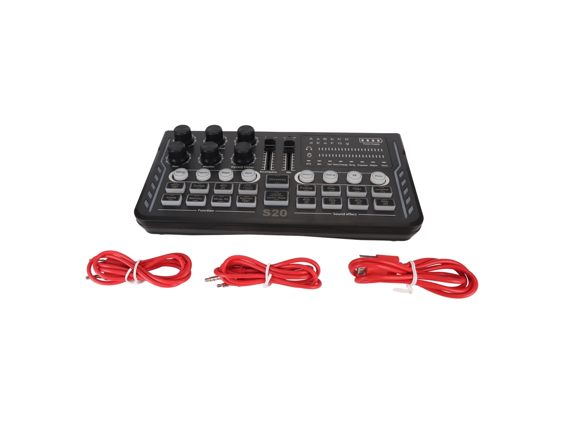 Placa De Som Bluetooth 5.0 Mixer Com Redução De Ruído Modos Ajustáveis Luz Colorida Para Estúdio Ao Vivo Preto