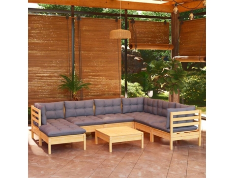 Conjunto 8 de muebles de jardín VIDAXL y cojines madera maciza pino