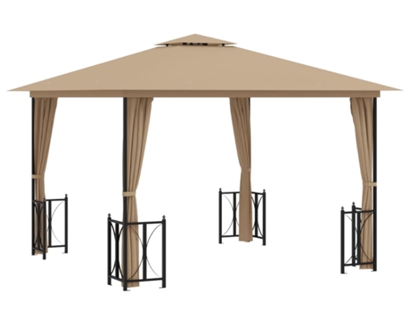 vidaXL Cenador con paredes laterales y techos dobles gris taupe 3x3 m