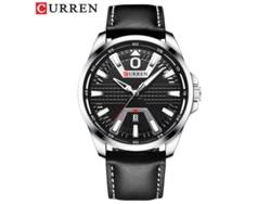 Reloj de cuarzo resistente al agua, correa de cuero fina, elegante reloj de negocios para hombre. MDUG (Plata y negro)