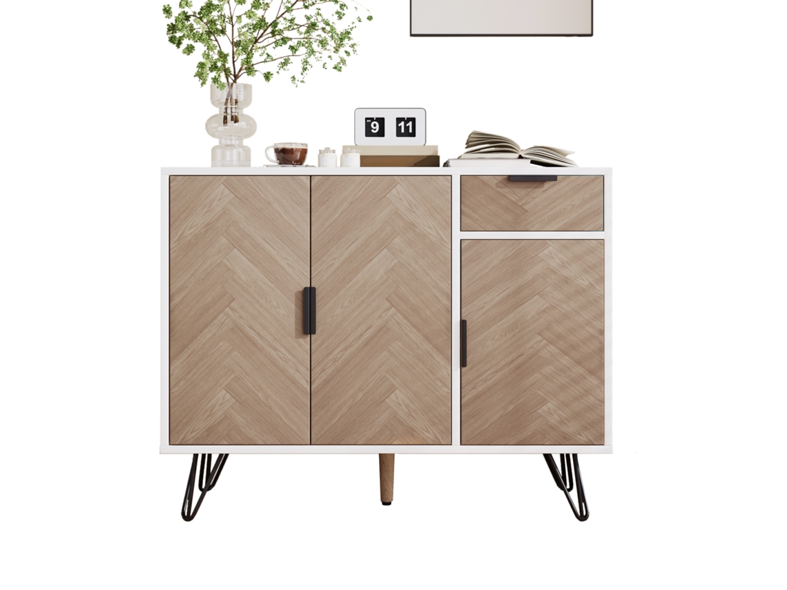 Aparador moderno de madera blanca con cajón y estantes regulables en altura (90 x 30 x 71,5 cm)