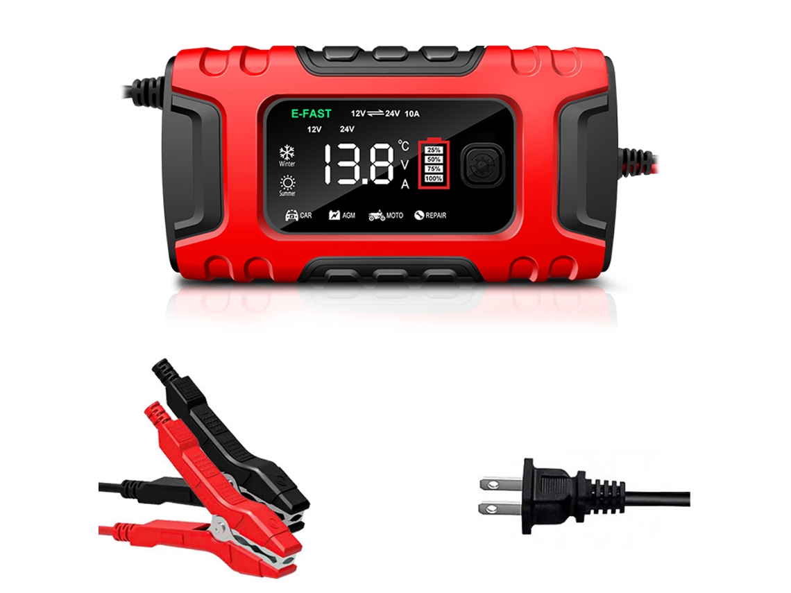 Cargador De Baterías Automático Con Pantalla Digital Para Coche Y Moto, Protecciones Inteligentes Múltiples