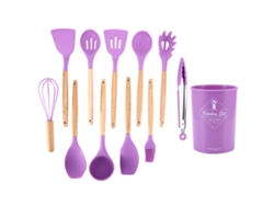 Juego de 12 utensilios de cocina de silicona no adhesiva, color morado