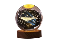Bola De Cristal 3d Luminosa Com Base De Madeira 8cm Decorativa Ornamento Luz Noturna