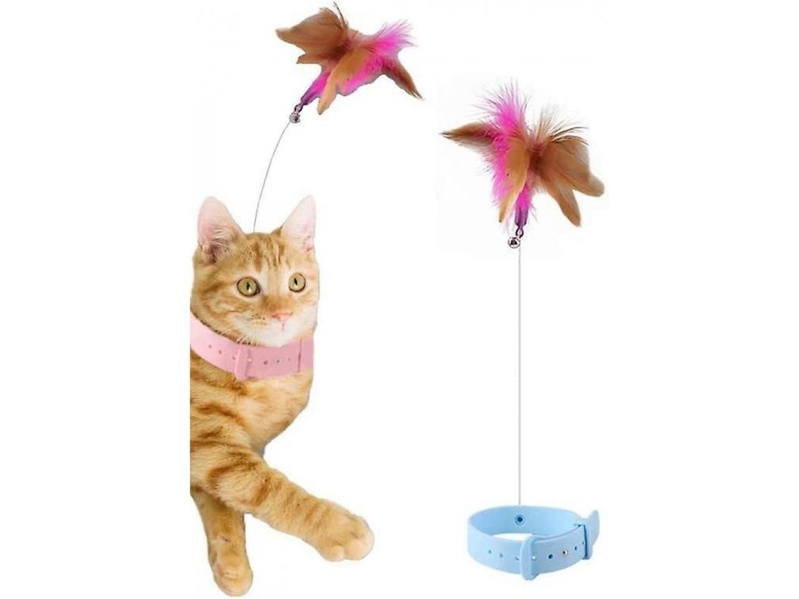 2026-10294-collar De Plumas Para Gato Con Campana, Juguete Interactivo Con Varilla De Acero Para Ejercicio Y Diversión Felina Azul