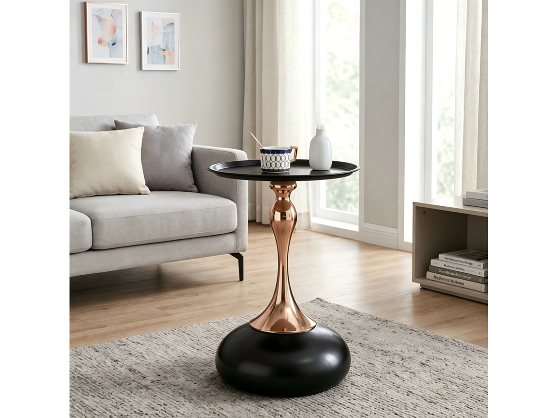 Mesa Auxiliar Moderna + 38 Cm - Mesa Redonda Con Base De Metal, Mesa De Noche Y Mesa De Té, Mesa De Acento Para Esquina - Negro+oro