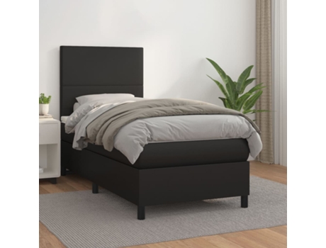 VIDAXL Cama con somier (Negro - Cuero artificial - 203 x 90 x 128 cm)