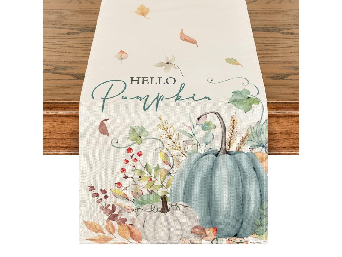 Camino de mesa con flores y hojas de calabaza, decoración otoñal para cocina NEVEANCE