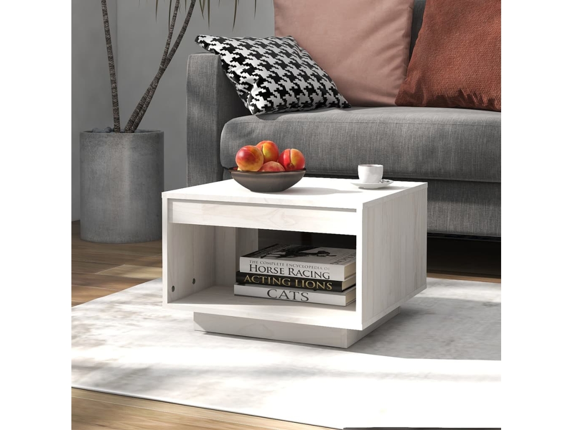 Mesa de Centro de Apoyo 50X50X33,5 Cm Madera de Pino Maciza Blanco