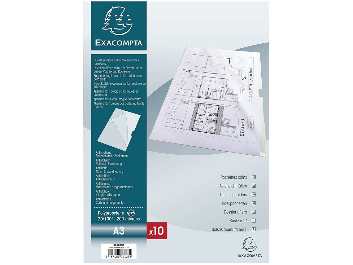 Dosier EXACOMPTA Portadocumentos 10 Unidades Transparente A3