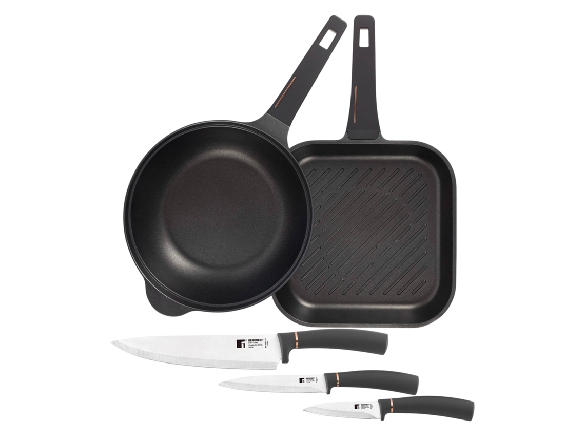 Juego de parrilla y wok Bergner con 3 cuchillos de cocina