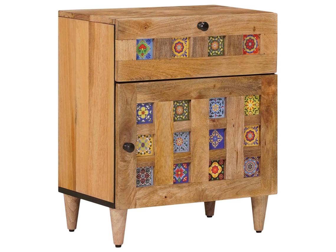 Mesita de noche con cajón, acabado natural, 50 x 33 x 60 cm, VIDAXL