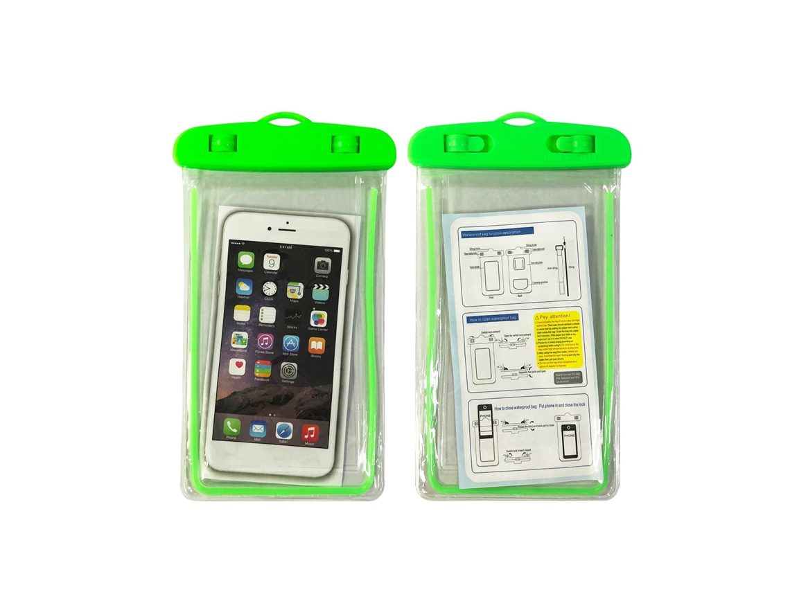 Funda protectora impermeable, verde fluorescente, para teléfono móvil.