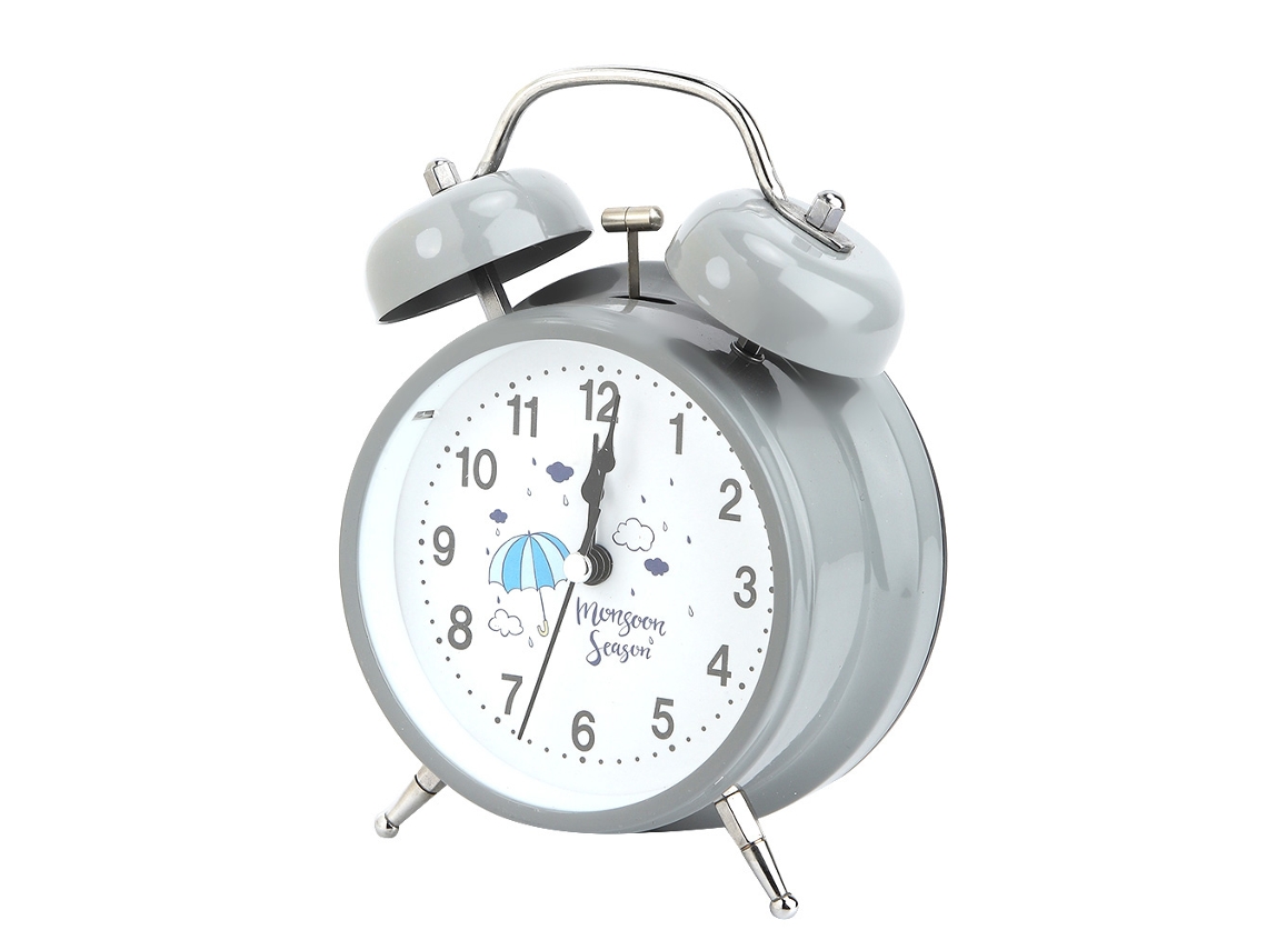 Reloj despertador luminoso de metal para niños y estudiantes con dos campanas en color gris