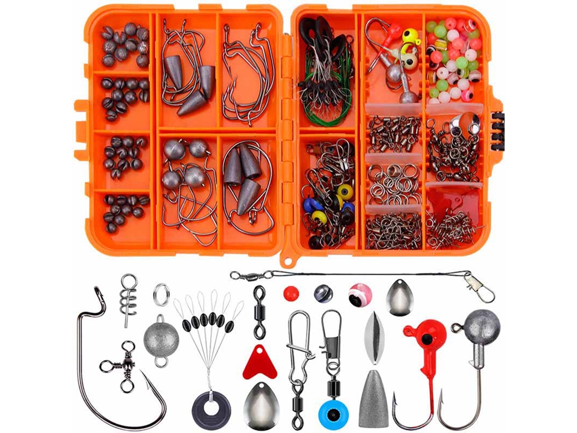 Kit De 257 Señuelos De Pesca Con Caja De Almacenamiento Naranja Resistente A La Corrosión Para Pesca Al Aire Libre.