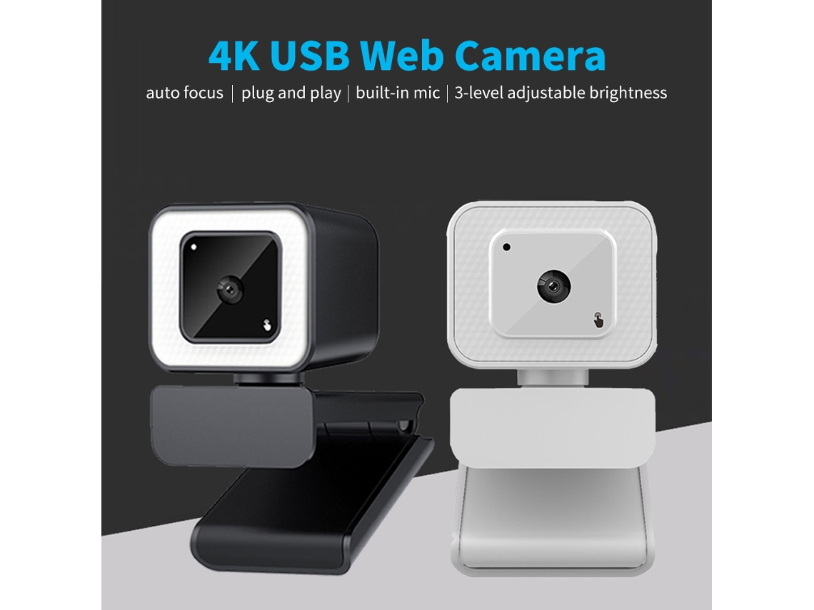 Cámara Web Usb 4k De Ángulo Amplio Con Enfoque Automático, Brillo De 3 Niveles Y Micrófono Con Cancelación De Ruido, Color Blanco