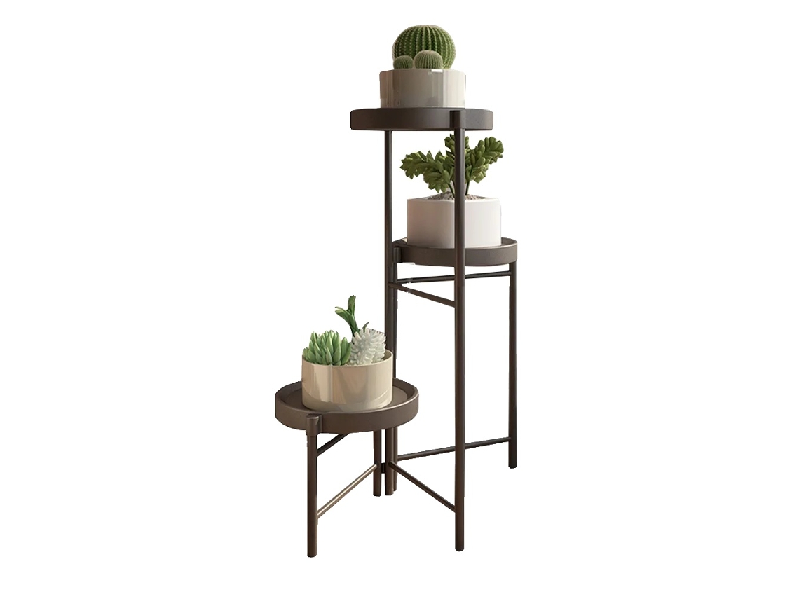 Soporte para plantas, diseño plegable, apto para uso en interiores y exteriores, B-negro, 3 niveles