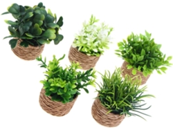 5 Plantas Artificiales De Plástico Verde En Miniatura