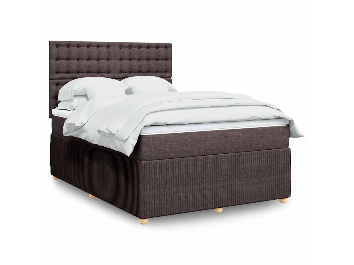 Cama Box Spring Con Colchón Tela Marrón Oscuro 140x190 Cm