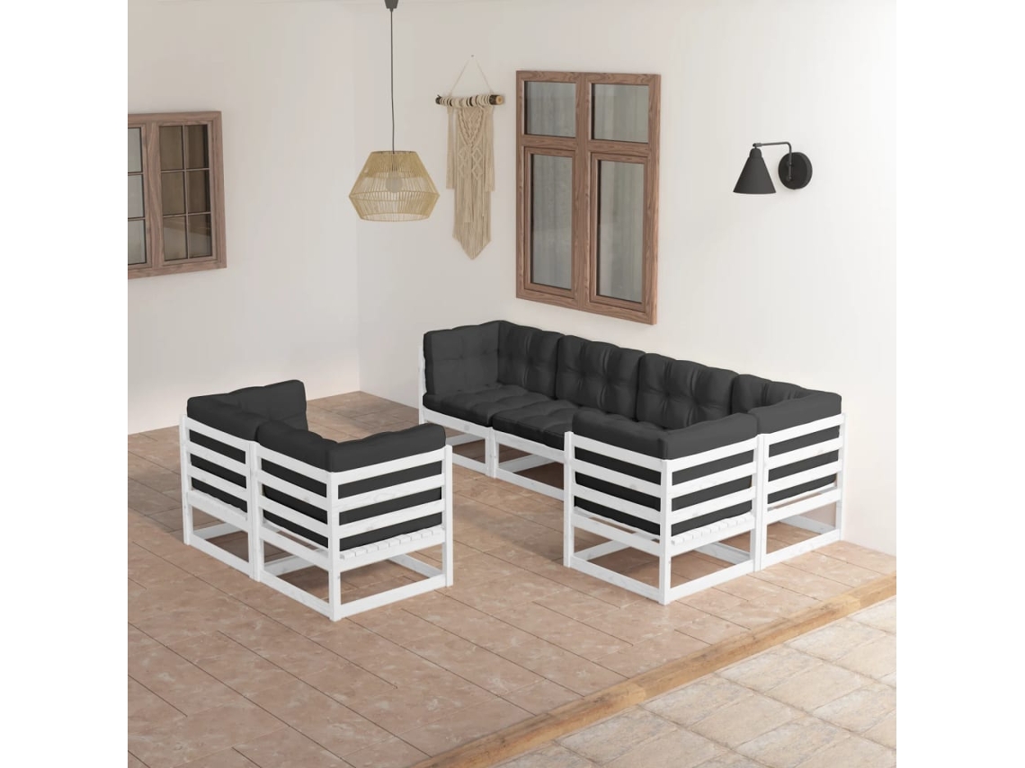 Conjunto de salón de jardín de 7 piezas con cojines de pino macizo DKD Home Decor