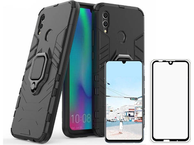 Kit Carcasa y Protector Cristal 5D Huawei P Smart 2019 Military Defender Negro