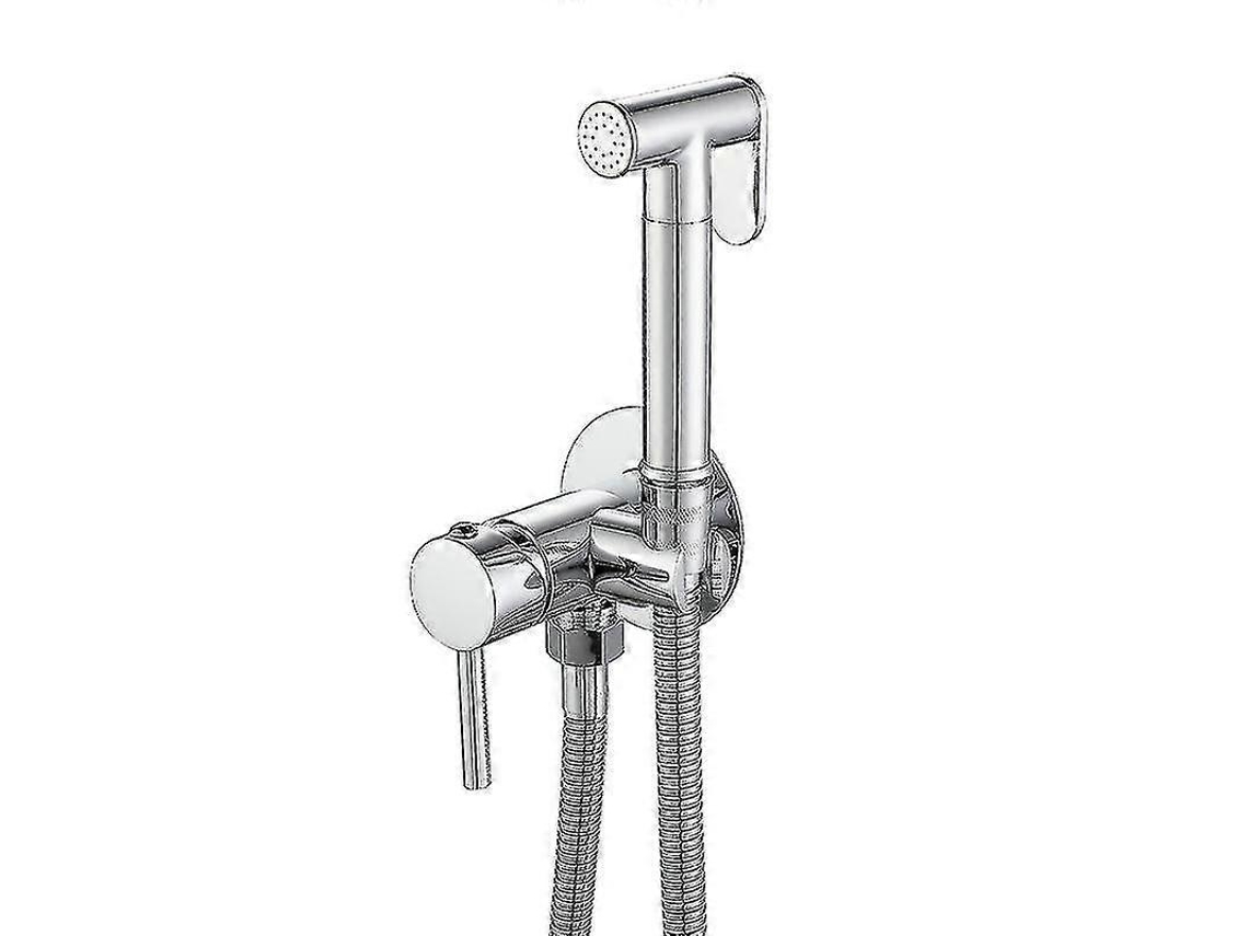 Grifo De Bidet De Latón Cromado Para Baño. Mezclador De Agua Fría Y Caliente Con Sprayer Montado En Pared Estilo Contemporáneo Chrome