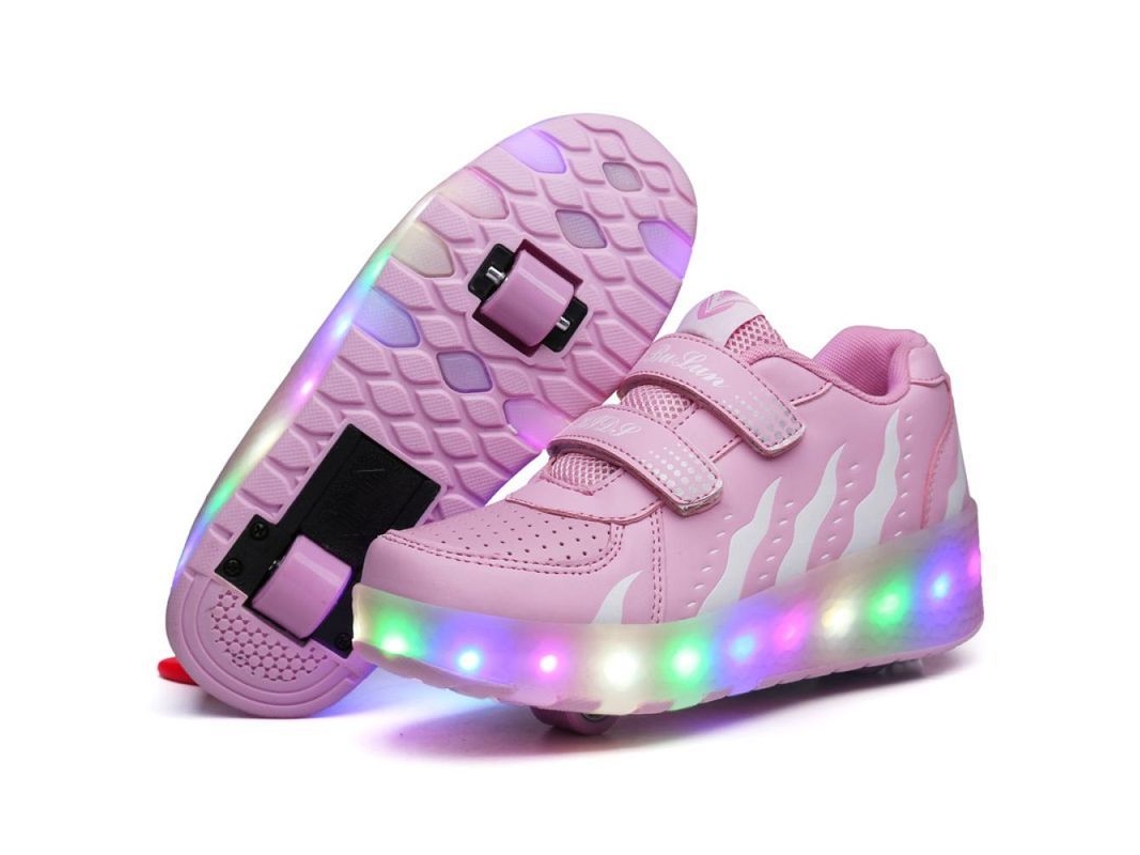Sandalias rosas para niños con ruedas LED, talla 33 (20,5 cm).