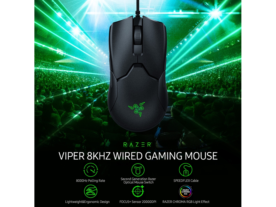 Ratón Gaming Cableado Razer Viper 8khz Ergonómico Ligero Sensor Focus+ 8000hz