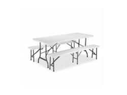 Relaxdays Conjunto Mesa Y Bancos Jardín Plegables, Plástico, Blanco, 74 X 180 X 74.5 Cm
