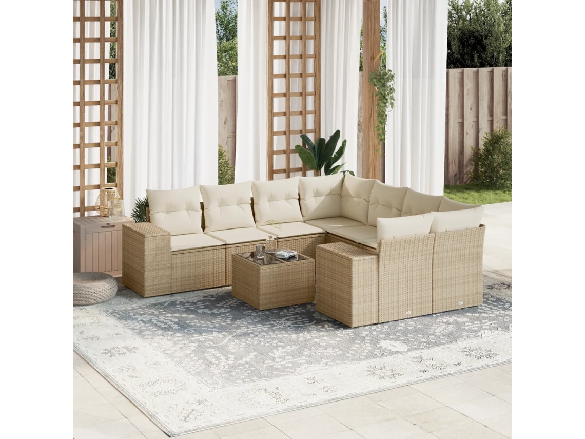 Conjunto de 9 sofás de jardín con cojines de mimbre beige de Dkd Home Decor
