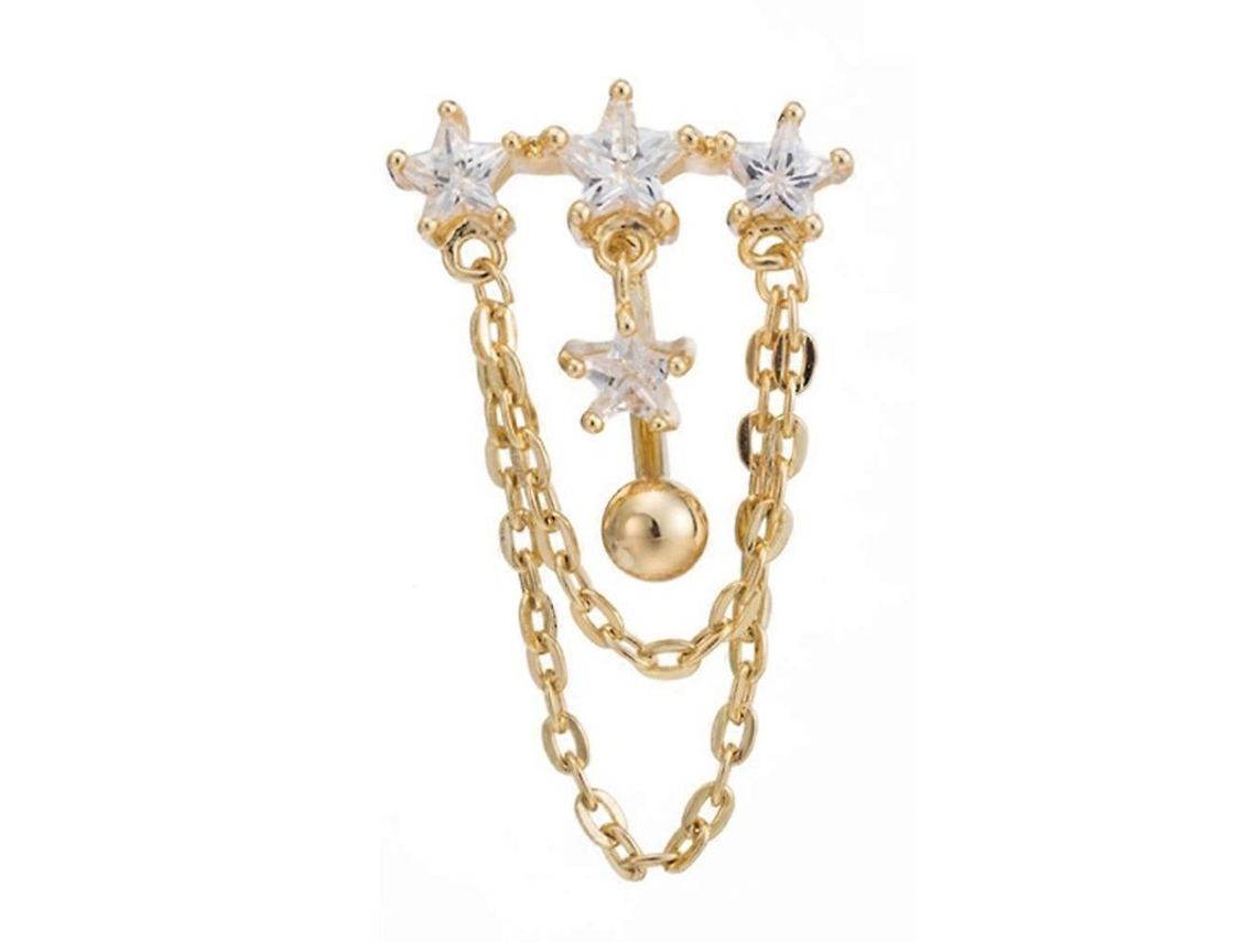 Piercing Para El Ombligo Con Forma De Estrella, Cadena Y Elegante Circonita Cúbica De Alta Calidad.