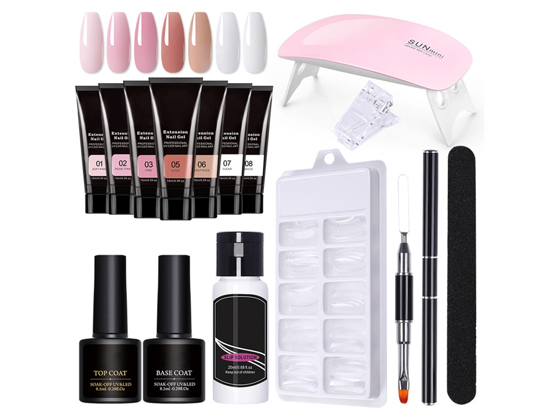 Rebe-kit De Gel Para Unhas Com Gelador, Moldes De Extensão, Lâmpada Uv E Fija, Ideal Para Iniciantes Em Manicura