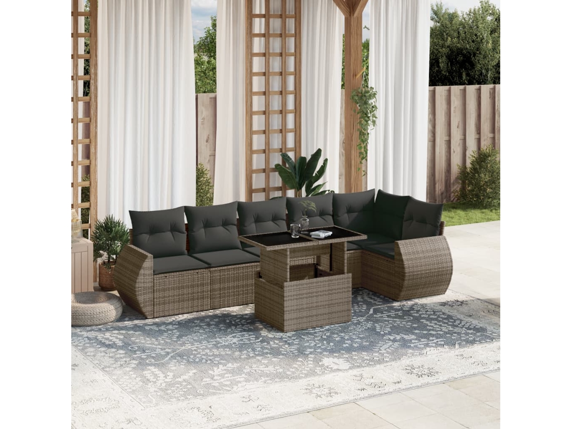 Conjunto de 7 Piezas de Sofás para Jardín con Cojines Mimbre Gris DKD Home Decor
