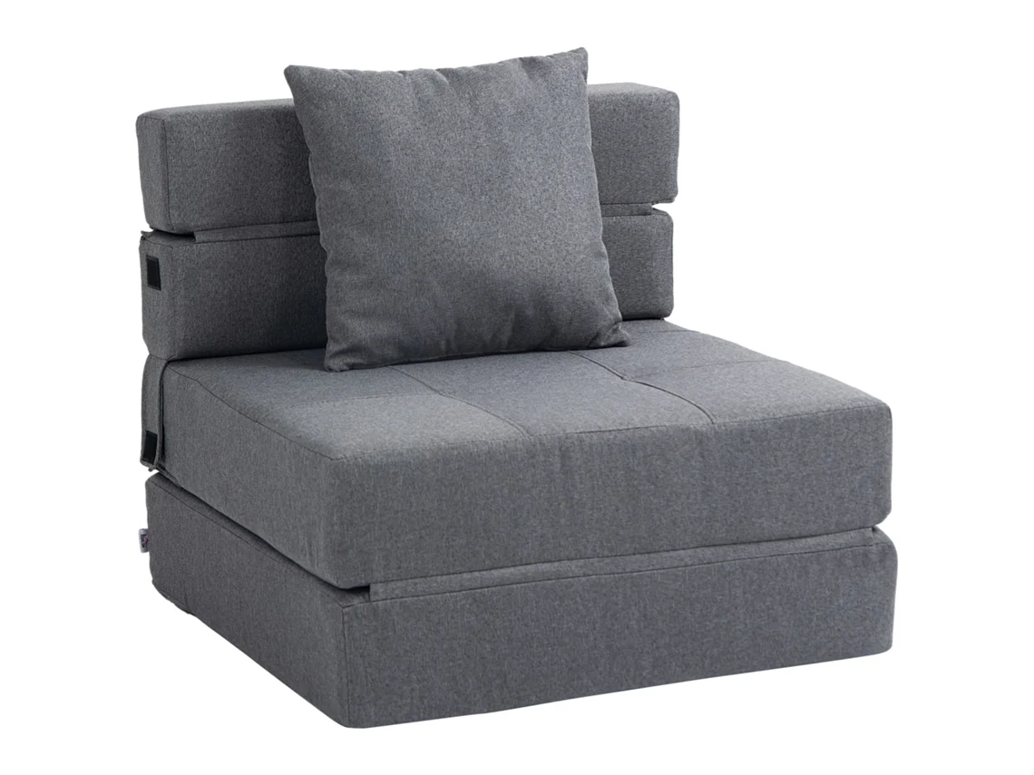 Sofá Cama/sillón Convertible Con 1 Cojín Extraíble, Tejido Gris.