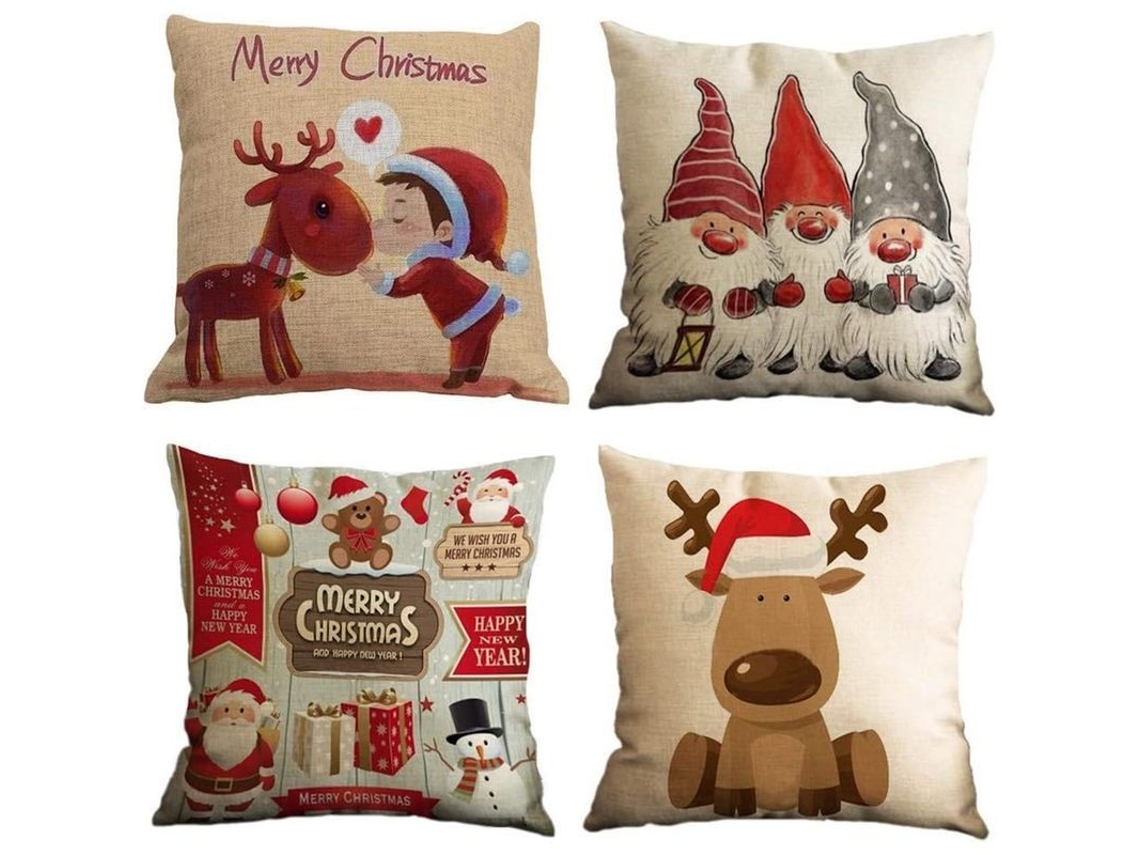 Rebe-fundas De Almohada Navideñas Linjou 4 Piezas Lino 45x45cm Oso Reno Arbol Invisible Cremallera