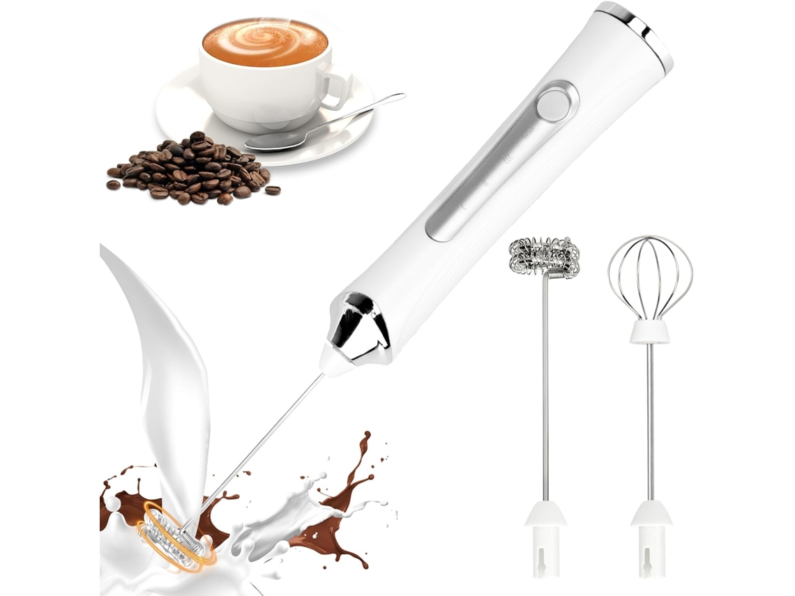 Espumador de leche eléctrico para café, con 3 velocidades y 2 varillas batidoras reemplazables, ideal para café, capuchino y huevos cocidos.