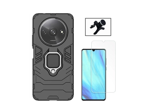 Funda Clearglass Military Defender para Xiaomi Xiaomi Redmi A3 PHONECARE Vidrio Templado Resistente Negro