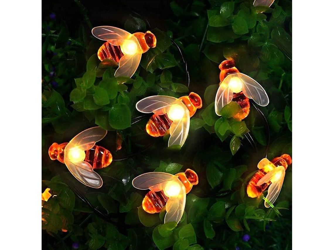 50 luces solares LED para jardín con forma de abeja, guirnalda de luces de hadas de 7 m/24 pies, 8 modos, resistentes al agua, para exteriores e interiores, luz blanca cálida.