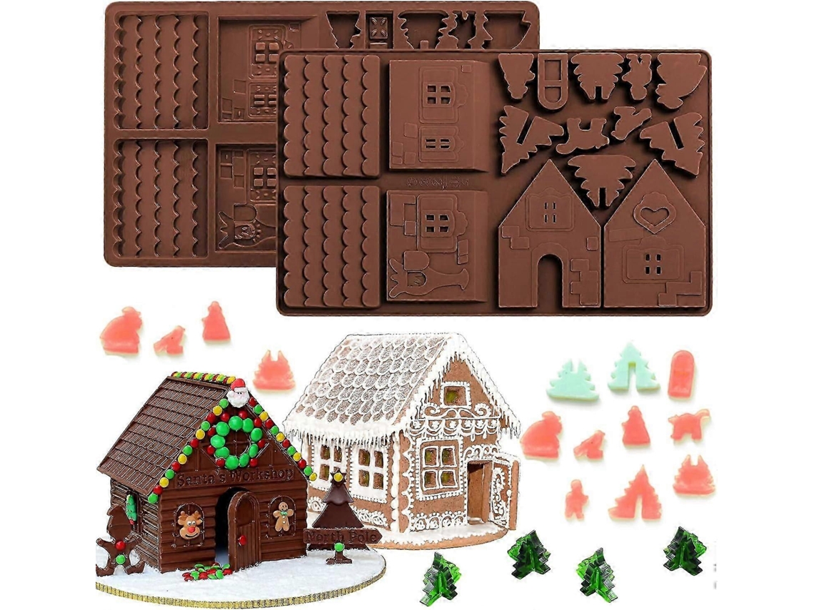 Molde Para Hornear Casitas De Jengibre, Moldes De Silicona Navideños Para Mesas, Chocolate, Dulces, Galletas (2 Unidades)